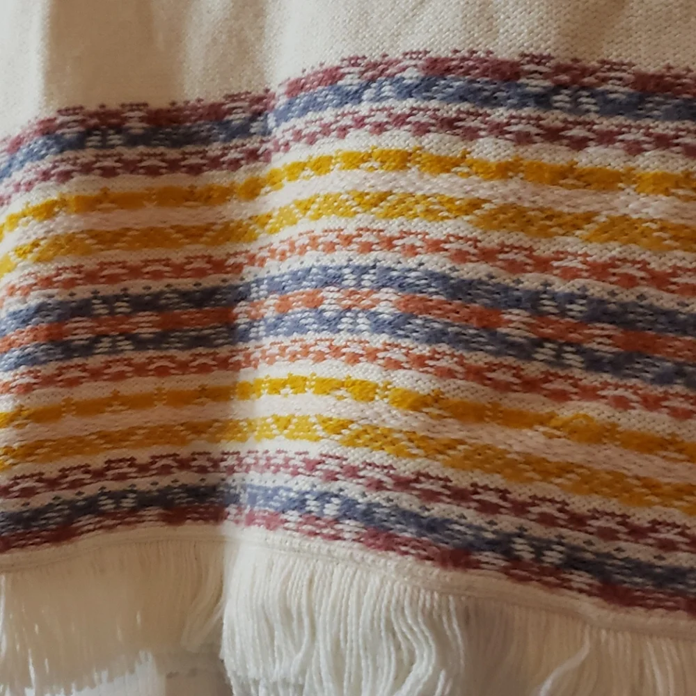 Madewell Fringed Jacquered Short Sleeve Sweater